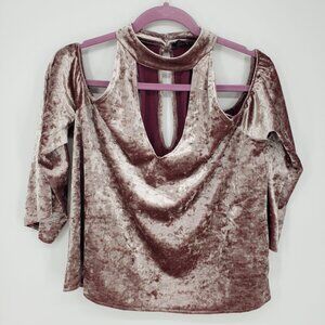 3/$25 American Eagle Outfitters Crushed Velvet Cold Shoulder Top M Keyhole  Pink